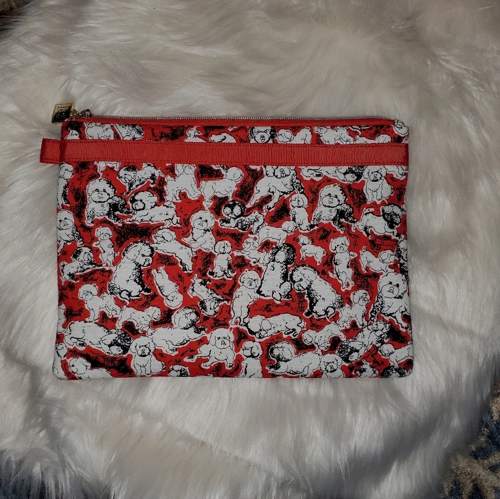 Carolina Herrera White Poodles On Red And Black Pouch